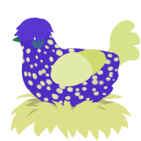 A indigo and lemon chicken with a speckle pattern