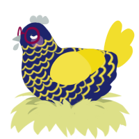 A navy and yellow chicken with a lace pattern