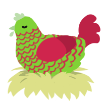 A grass and crimson chicken with a lace pattern
