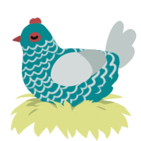 A teal and silver chicken with a lace pattern