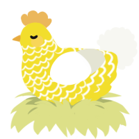 A yellow and white chicken with a lace pattern