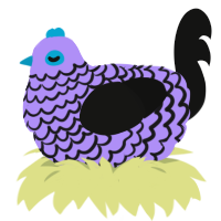 A lilac and black chicken with a lace pattern