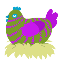 (unnamed), a chartreuse and amethyst chicken with a bar pattern