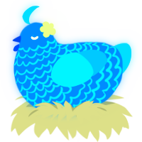 A sapphire and cerulean chicken with a lace pattern