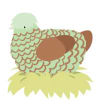 A gluppy and brown chicken with a lace pattern