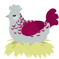 A silver and maroon chicken with a half-lace pattern