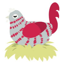 A silver and crimson chicken with a bar pattern