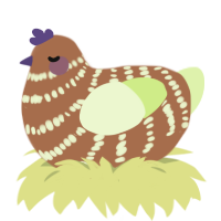 A brown and apple chicken with a bar pattern