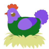A leaf and blurple chicken with a head pattern