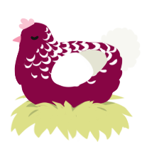A maroon and white chicken with a half-lace pattern