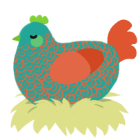 A turquoise and vermilion chicken with a double-lace pattern