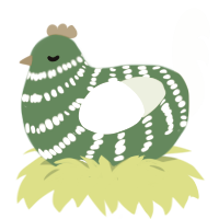 A viridian and apple chicken with a bar pattern