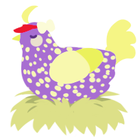 A lilac and apple chicken with a speckle pattern