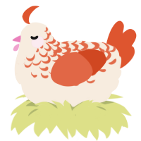 A cream and vermilion chicken with a half-lace pattern