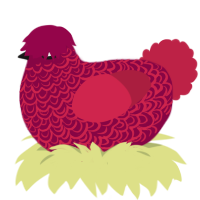 A maroon and crimson chicken with a double-lace pattern