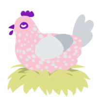A rose and mist chicken with a speckle pattern