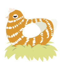 A orange and white chicken with a bar pattern