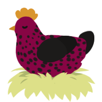 A maroon and sable chicken with a speckle pattern