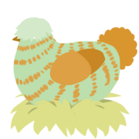 A grass and beige chicken with a bar pattern