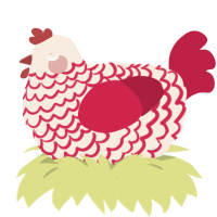 A cream and crimson chicken with a lace pattern