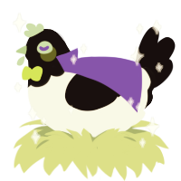 A white and black chicken with a head pattern