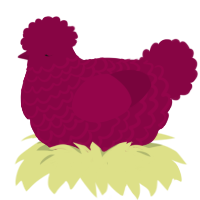 A maroon chicken with a lace pattern