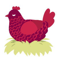 A maroon and crimson chicken with a lace pattern
