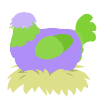 A lilac and grass chicken with a head pattern