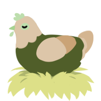 A olive and beige chicken with a head pattern