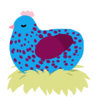 A sky and wine chicken with a speckle pattern