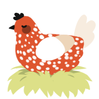 A vermilion and cream chicken with a speckle pattern