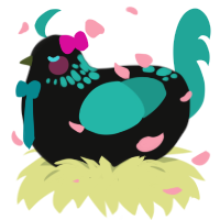 A black and turquoise chicken with a neck-speckle pattern