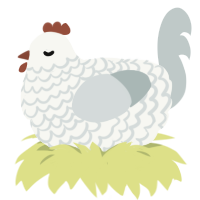 A white and silver chicken with a lace pattern