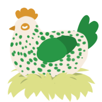 A cream and viridian chicken with a speckle pattern