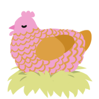 A pink and orange chicken with a lace pattern