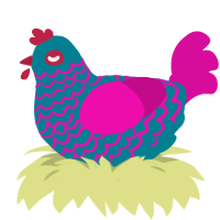 A sea and fuchsia chicken with a lace pattern