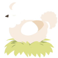 A cream chicken with a head pattern