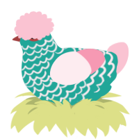 A turquoise and rose chicken with a lace pattern