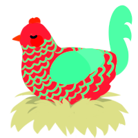 A turquoise and wine chicken with a lace pattern