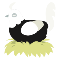 A sable and white chicken with a head pattern