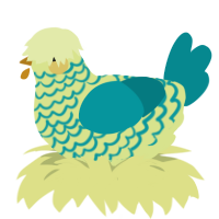 A lemon and teal chicken with a lace pattern