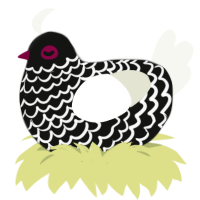 A black and white chicken with a lace pattern