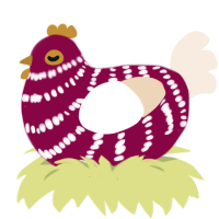 A maroon and cream chicken with a bar pattern