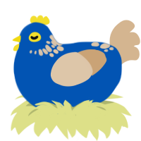 A ultramarine and beige chicken with a neck-speckle pattern
