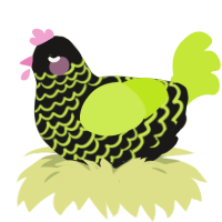 A sable and lime chicken with a lace pattern