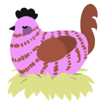 A lavender and russet chicken with a bar pattern