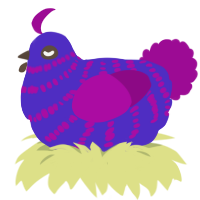 A indigo and plum chicken with a bar pattern