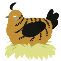 A gold and black chicken with a half-bar pattern