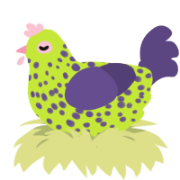 A lime and overcast chicken with a speckle pattern