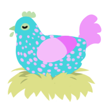 A aqua and lavender chicken with a speckle pattern